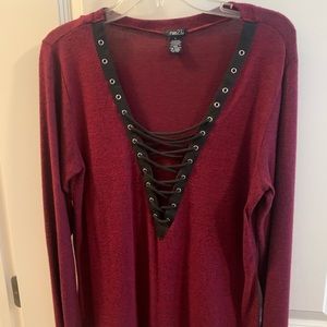 Rue 21 deep v lace up maroon long sleeve